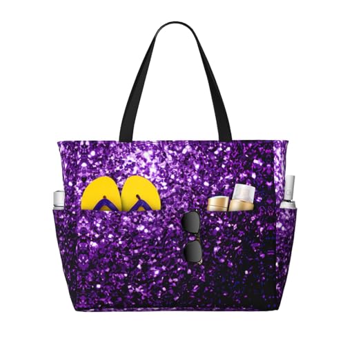 Sac de shopping ou de travail violet à paillettes grand format noir
