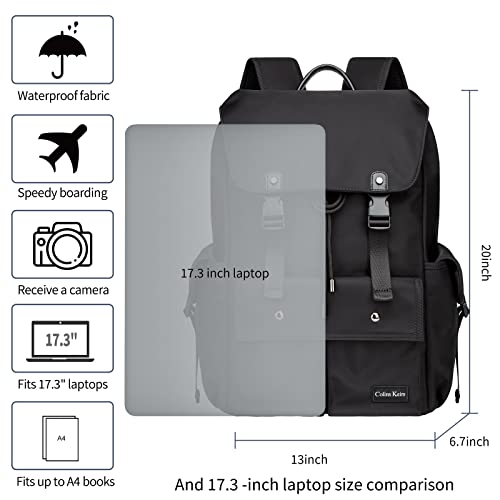 Colins Keirs Laptop Backpack 17 Inch. Drawstring Anti-Theft Waterproof Tech Backpack With Laptop Compartment, Black 30L #TOP1