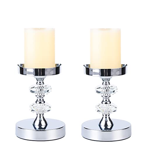 Pillar Candle Holders,Candle Holder For Pillar Candle,Crystal Candlestick Holder With Crystal Balls For Coffee Dining Table, Wedding, Christmas, Halloween, Home Decoration, Set Of 2 (2 Crystal Balls) #TOP30
