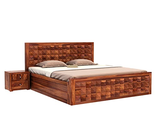 Image of Sheesham Wood King Size Bed with Storage for Bedroom Living Room Solid Wood Cot Wooden Palang Double Bed Furniture (Honey Finish)