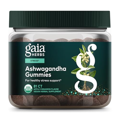 Gaia Herbs Organic Ashwagandha Gummies - Stress Support* - Supports Healthy Cortisol Balance* - Made with Cinnamon & Ginger - Gluten Free & Vegan - 81 Count (27 Servings)