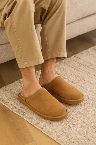 Image of Project Cloud Men's 100% Genuine Leather Shearling Memory Foam Slippers | Genuine Shearling Lining and Lightweight Non-Slip Indoor & Outdoor Wear Slippers for Men - Water-Resistant Mens Slippers