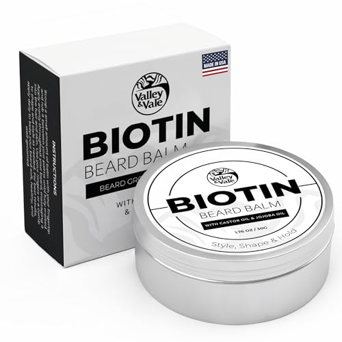 Biotin Beard Balm for Men – Made in USA – Beard Growth & Moisturizer with Castor Oil & Jojoba Oil – Organic Styling Wax for Thickening & Softening – Mustache Conditioner