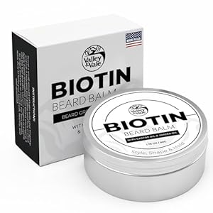 Biotin Beard Balm for Men – Made in USA – Beard Growth & Moisturizer with Castor Oil & Jojoba Oil – Organic Styling Wax for Thickening & Softening – Mustache Conditioner