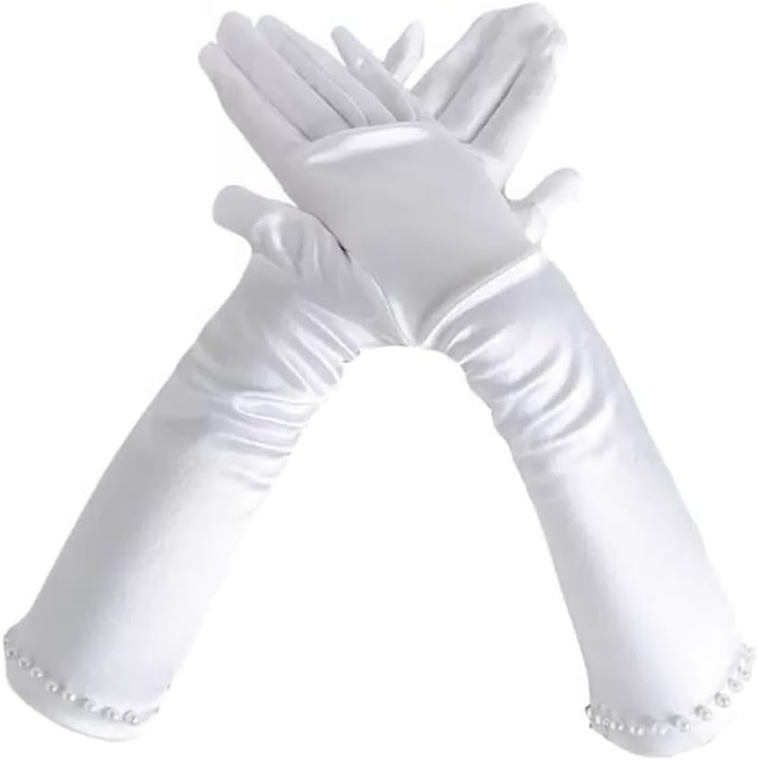 White Gloves for Ceremony School and Girls White Elastic Gloves for Dress Etiquette Gloves