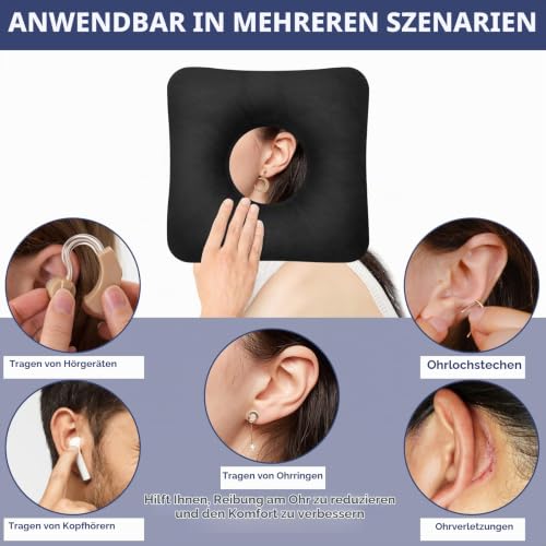 VAVPUP Piercing Kissen mit Loch,Ohrlochkissen für Seitenschläfer mit Ohrloch,O-Förmiges Design,Superfeine Baumwollfaser,Starke Stützkraft,Tragbar Donut Kissen für Zuhause,Reisen und Büro(schwarz)