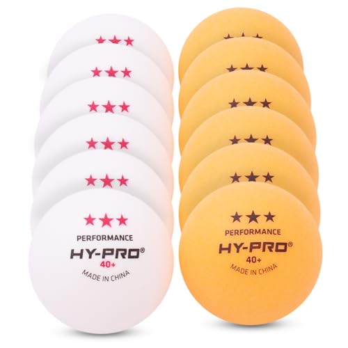 Hy-Pro 12 Pack Table Tennis Balls, Professional 3 Star, 40+ mm, ABS Quality, High Performance, White/Orange, Durable