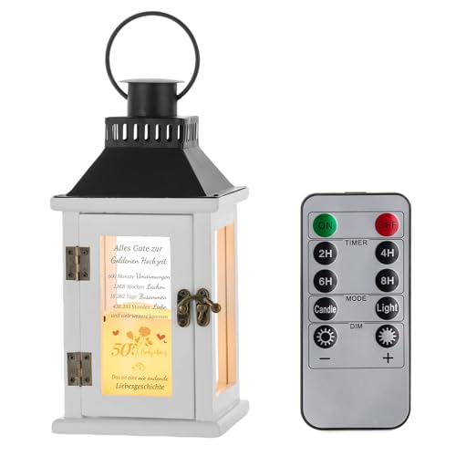 Staymoment 50 Goldene Hochzeit Geschenke: weiß Laterne Deko Hochzeitstag Geschenke für Frauen Männer Eltern Windlicht Holz mit LED Kerzen Deko...
