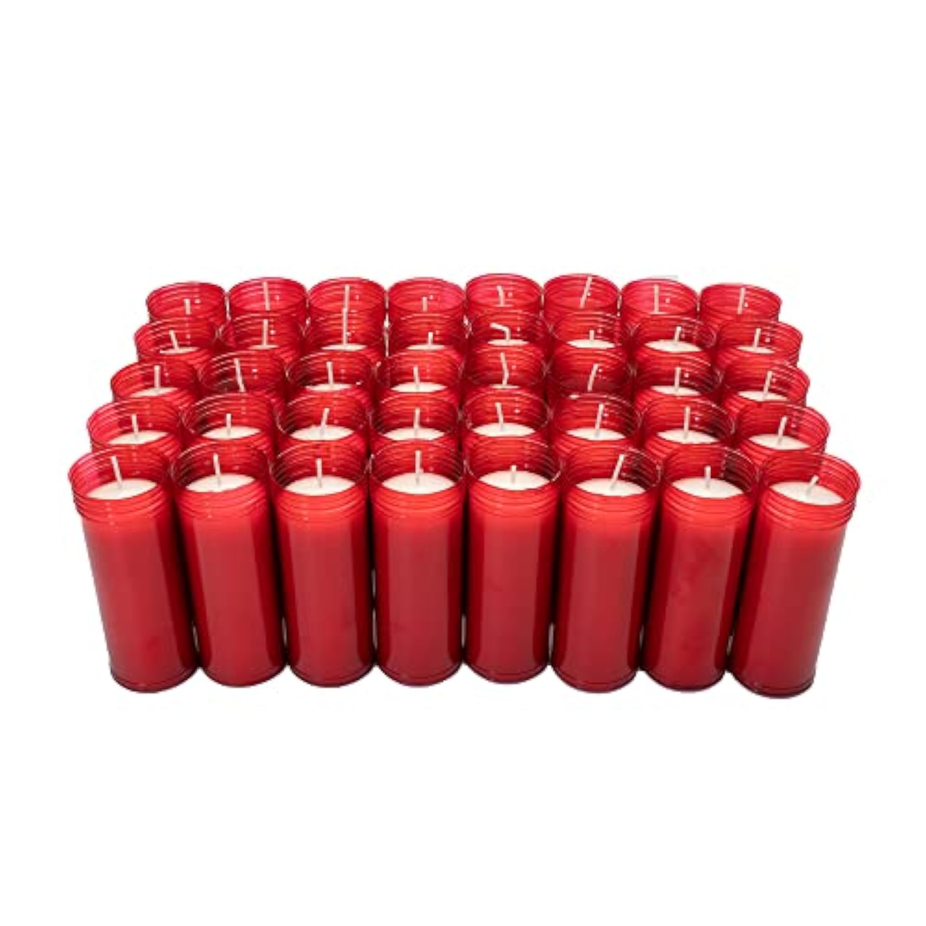 Caja 40 Velones Liturgicos Rojos Grandes 16x6cm Cera de Parafina Duración 4 Dias (GRANDE, ROJO)
