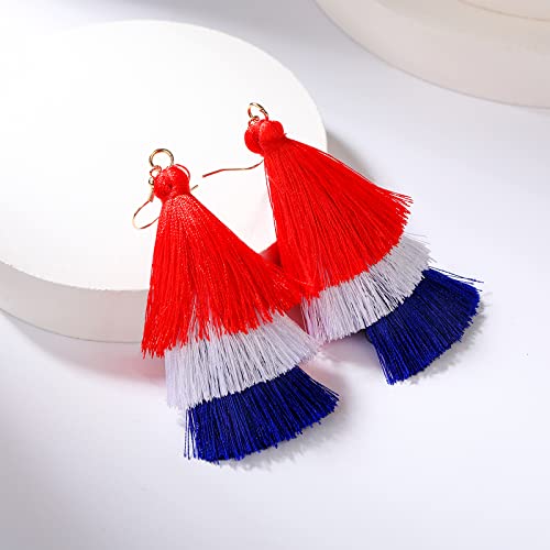 Poptopping Red White Blue Tassel Dangle Earrings Independence Day Earrings For Women Patriotic Earrings 4Th Of July Earrings For Teen Girls #TOP2