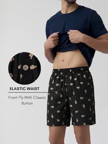 Image of Men's Cotton Boxers | Comfortable Printed Boxer Shorts for Men | Soft Breathable Lounge Boxers | Elastic Waist Relaxed Fit | Men's Sleepwear & Home Wear Boxer Shorts