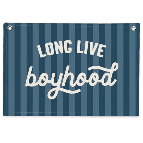 SJDFCSA Long Live Boyhood Banner – Navy Blue Linen Canvas Wall Hanging Flag, Boys Room & Nursery Decor, Playroom Wall Art, Baby & Toddler Room Decoration, 20x30 Inch