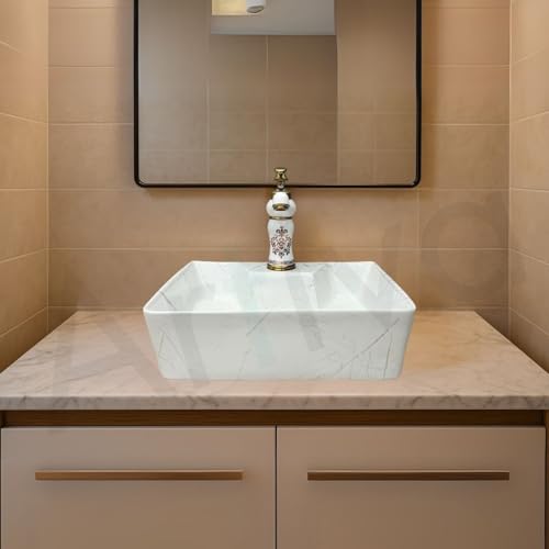 Image of Artiva Ceramic Wall Mounted Bathroom Basin /Designer Table Top Sink For Bathroom /Wall Hung Washbasin /Wash Basin For Cabinet, Countertop, Vanity (Lina White 16 x 12 x 5 Inch)