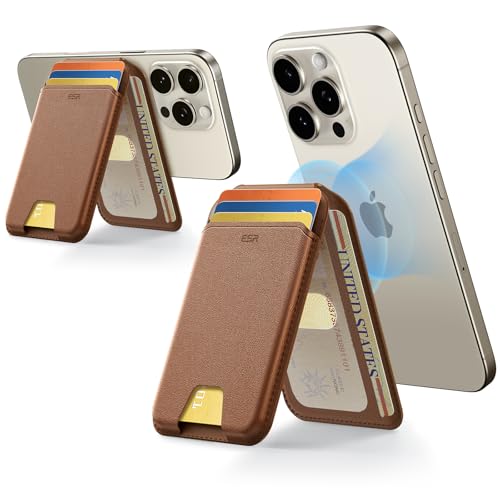 ESR Men Vegan Leather Magnetic Wallet, Compatible with Magsafe, for iPhone with Adjustable Stand, for iPhone 15/14/13/12, 3 Card Holder, Brown