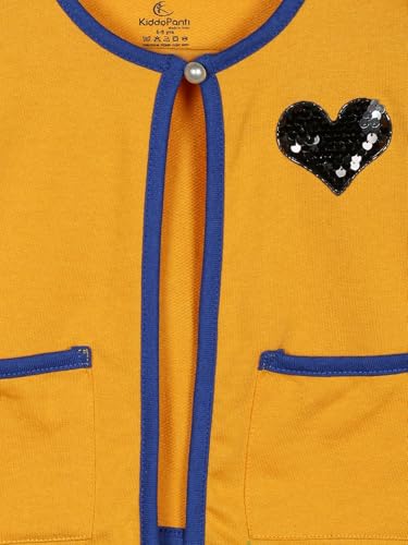 Image of KiddoPanti Girls Fleece Crop Length Shrug | Cotton Poly Fleece Fabric |Sequin Patch on Chest | Front Open Pearl Button Closure | Crop Length, Full Sleeve | Lightweigth & Breathable Girls Shrug