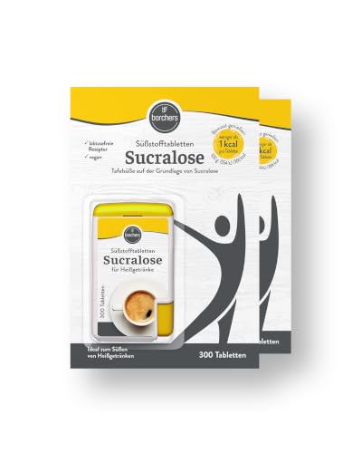 Tabletas edulcorantes de sucralosa BORCHERS, edulcorante de mesa 2 x 300 tabletas, mezcla de sucralosa y azúcar, bajas en calorías, dispensador práctico, edulcorante, alternativa al azúcar