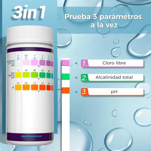 Miniatura 3 de Easytest 150 Tiras Tiras De Prueba 3 En 1,Tiras De Prueba Para Piscina Y Spa,Para Bañera De Hidromasaje Ph Prueba, Alcalinidad, Cloro Y Bromo, Kit De Prueba De Agua Piscina Preciso