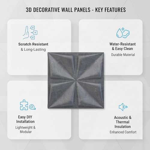 Image of Kayra Decor 3D PVC Wall Panel Bloom Design Gray Marble Color 19.7 inch x 19.7 inch (Pack of 12) - Covers 32.34 Sq. Ft.