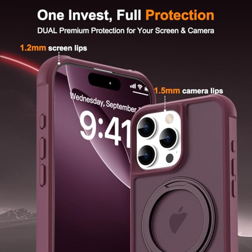 Image of Compatible with iPhone 16 Pro Case with Stand 6.3 inch,Wine Red