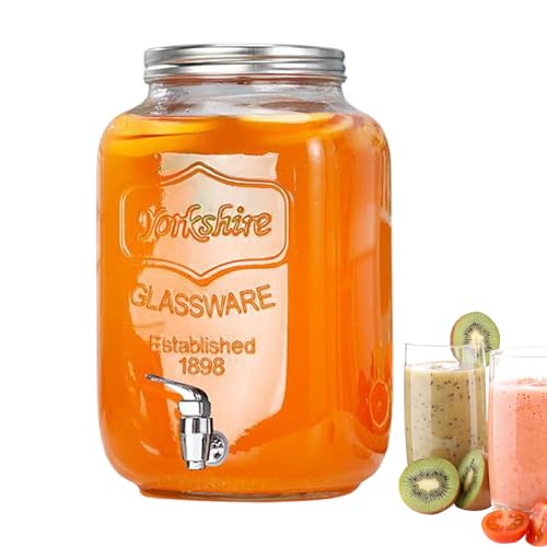 ガラス製ドリンクディスペンサー,ガラス製で漏れ防止の容器に蛇口付き - ドリンク ディスペンサー 蓋付き - シャンパン バーベキュー ピクニック パティオ ビュッフェ キャンピングカー旅行 誕生日 クリスマス用