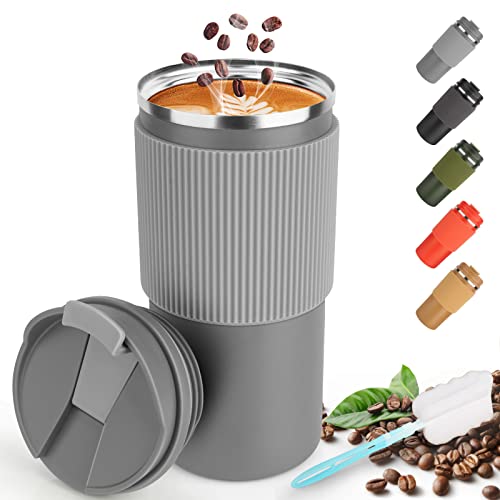 CS COSDDI Taza térmica, taza de café para llevar Taza de viaje a prueba de fugas de 450 ml / 15 oz con tapa Taza de café con tapa Café para llevar Taza para té Café Agua fría caliente Taza