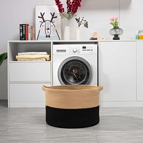 Organihaus Xxx Large Cotton Rope Basket For Blankets Living Room | Blanket Basket & Storage Baskets For Organizing | Laundry Baskets For Storage Toy Basket For Baby | Large Woven Basket - Black/Honey #TOP3