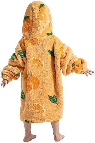 Hoodie Blanket Sweatshirt for Kids Toddler 2-6 Oversized Warm Winter Fluffle Wearable Blanket Sweater Giant Hoodie with Huge Pocket for Litter Boys Girls Orange 4 41CvTMIy3PL. AC