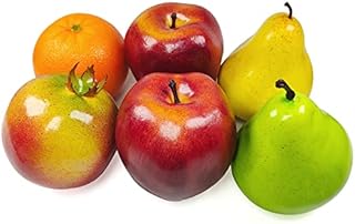 6 Pcs Artificial Fruits, Fake Fruits for Decorative, Lifelike Realistic Red Apple Simulation Green Yellow Pear Display Fruits Set, Faux Fake Pomegranate Orange Props Fruit