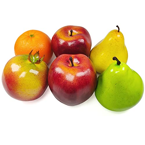 6 piezas de frutas artificiales, frutas falsas para decoración, realista realista, simulación de manzana roja, verde, amarillo, pera, juego de frutas, imitación de granada, naranja, accesorios, fruta Cover