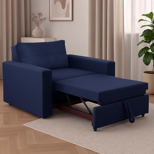 Image of CASASTYLE Seria 1 Seater Pull-Out Premium Fabric Sofa Cum Bed Sofa Set for Living Room (Blue Fabric)