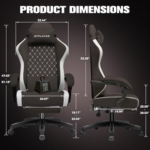 Image of GTPLAYER Gaming Chair, Ergonomic Computer Chair with Footrest and Lumbar Support, High Back Recliner Chair 350lbs, Height Adjustable for Home Office, Brown