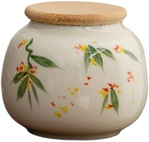 Tea Container Hand-painted Tea Canister Household Ceramic Storage Container Small Portable Tin(Yellow)