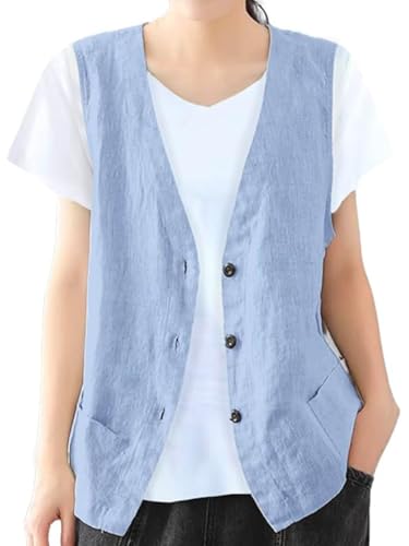 IDEALSANXUN Cotton Linen Vests for Women Fashion Dressy Casual Sleeveless Blazers Lightweight Jacket...