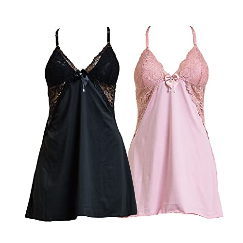 Kit 2 Camisola Microfibra Renda Luxo Sensual Alça Branco Top Linda (Preto+Rosê, P - 36)