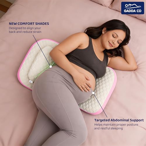 Image of GADDA CO Maternity Pillow for Pregnant Women | Adjustable Dual Pregnancy Wedge Pillow for Belly & Back Support | Butterfly Design Pillow with Hypoallergenic Pure Cotton Cover | Travel Friendly | Pink