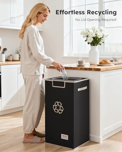 Image of SOLEDI Recycle Bins for Kitchen,26 Gallon Recycling Bin with Lid and 2 Removeable Reusable Inner Bags,Indoor Recycling Trash Can for Collector of Bottles Cans, and Plastic,Black