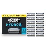 Wilkinson Sword Hydro 5, lames de rasoir pour homme, pack de recharges de lames, hydratation de la peau, revêtues de carbone, 10 recharges plus 2 offertes