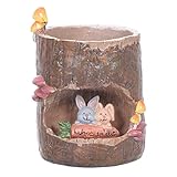 Fdit Sukkulenten-Blumentopf, Cartoon-Baumstumpf-Pflanzgefäß mit Drainageloch für Garten, Schreibtisch, Ornament, Büro, Heimdekoration (White)