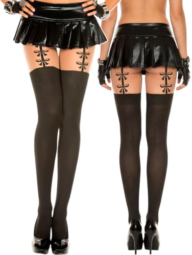 Image of ToBeInStyle Women's Ribbon Bow Twist Tie Opaque Sheer Hosiery Tights