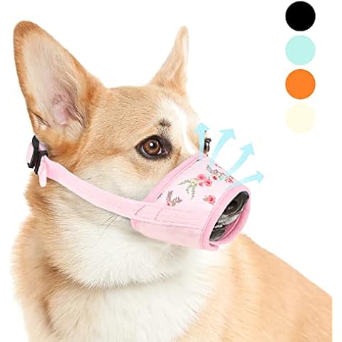 Dog Muzzle,Print Pet Muzzle for Small Medium Large Sized Dogs Anti Biting Barking Chewing,Air Mesh Breathable Drinkable Nylon Pattern Puppy Muzzle with Adjustable Loop Anti-Dropping -Pink Flower,L Cover