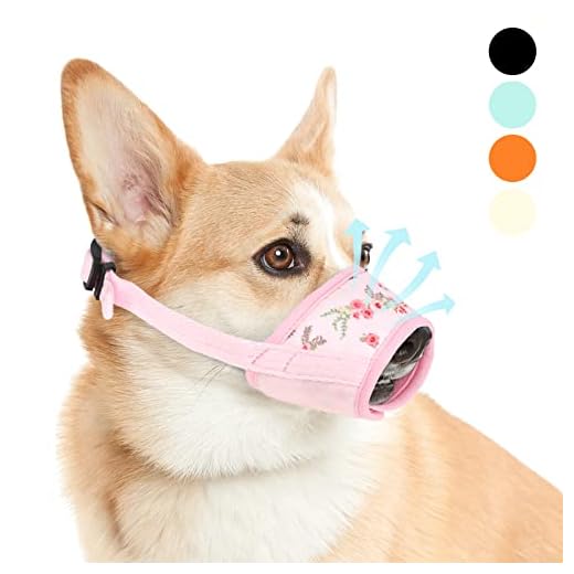 Dog Muzzle,Print Pet Muzzle for Small Medium Large Sized Dogs Anti Biting Barking Chewing,Air Mesh Breathable Drinkable Nylon Pattern Puppy Muzzle with Adjustable Loop Anti-Dropping -Pink Flower,XS