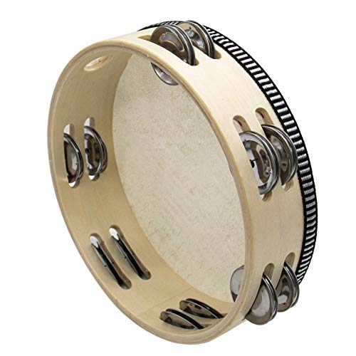 Auear, Double Row Jingles Handheld Tambourine Creative Wooden Tambourine Drum For Adults Percussion For Musical Educational Toy Party Game Church (1-Pack, 8 Inch) #TOP6