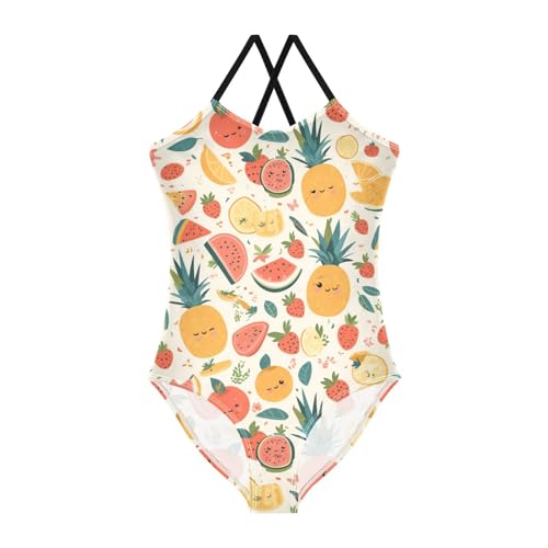 KLL Colourful Tropical Fruits Girls' 1-Piece Swim Suit Beach Swimwear with Adjustable Straps Cute