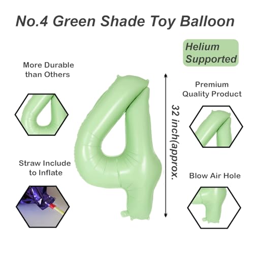 Image of Solid Green 4 /Four Number Foil Balloons 32 inch 4th Birthday Party Decoration Helium Supported