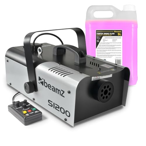 BeamZ S1200 MKII Máquina de Humo 1200 Watt, Fogger, Máquina de Humo para Fiestas, Máquina de Niebla con Intervalo, Temporizador y DMX, Tanque de 2.5 Litros, Fiestas en Casa, DJs, Disco, Bodas, Eventos