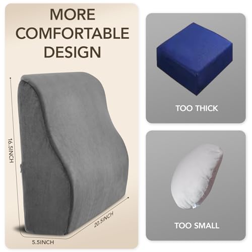 Lumbar Support Pillow for Recliner,Large Memory Foam Back Support Cushion for Sofa & Gaming Chair, Ergonomic Backrest Pillow for Elderly, Comfortable Couch Cushion with Machine Washable Cover,Gray