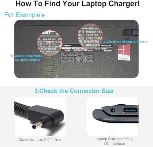 Image of WeFly 19V 2.37A 45 Watt Laptop Adapter Charger Pin Size 3.0 x 1.1 mm for Acer Swift 3, Aspire v13 P3 Chromebook 11 13 14 15 N7 R11 c720 CB3 CB5 A314 A315-58 A315-58G A314-22 Black (AC 45W 1.1mm)