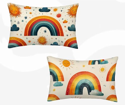 Color Cushion Covers 20" x 28" Set of 2, Rainbow Rectangle Cushion Covers Waterproof Linen Sofa Cushions with Invisible Zipper Bedroom Accessories Decorative Pillows for Room Decor, Gifts -zjn26028K