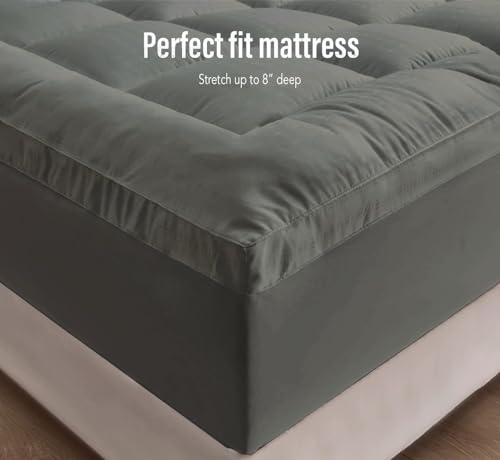 Image of Cloth Fusion 600 GSM Mattress Topper King Size Bed, Extra Thick 2 inch Bed Topper for Improved Sleep Quality and Enhanced Comfort (75x72 inches, Grey)