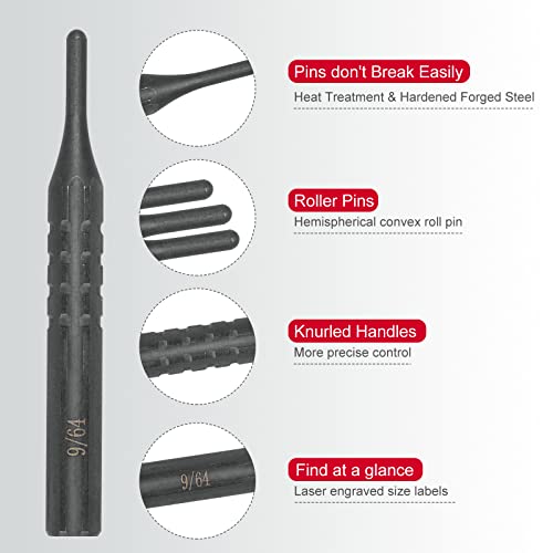 Pridefend 8 Pcs Roll Pin Punch Set,Premium Punch Set,Made Of Solid All-Steel Material,Punch Removing Repair Tools For Machinery Maintenance (With Bench Block) #TOP2